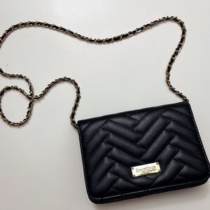 Bebe Faux Leather Quilted Black Chevron Crossbody Bag